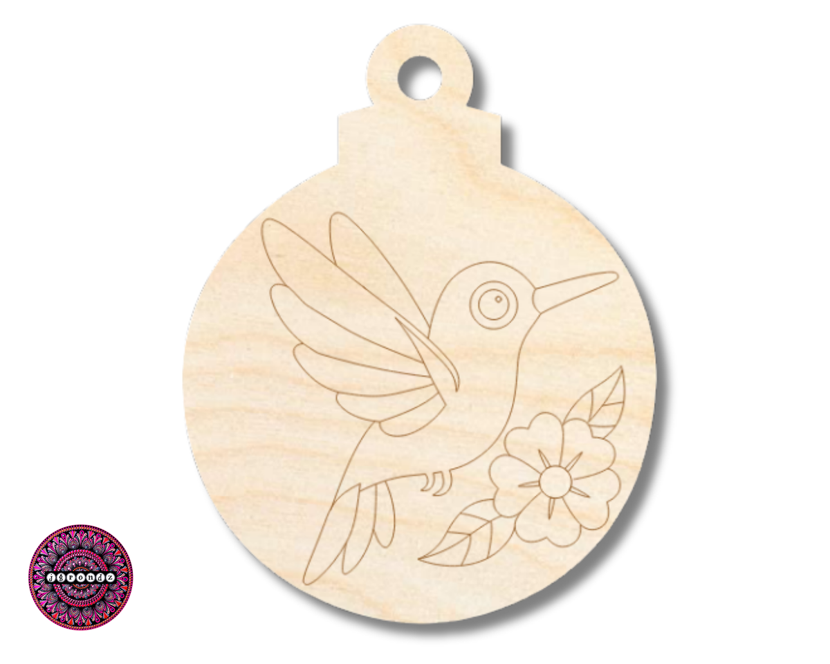 Unfinished Wood Etched Hummingbird Flower Ornament Shape | JGrondz | Paint By Line Crafts | up to 30" DIY