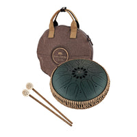 10" Medium Octave Steel Tongue Drum, F# Minor, 8 Notes, 432 Hz, Dark Green