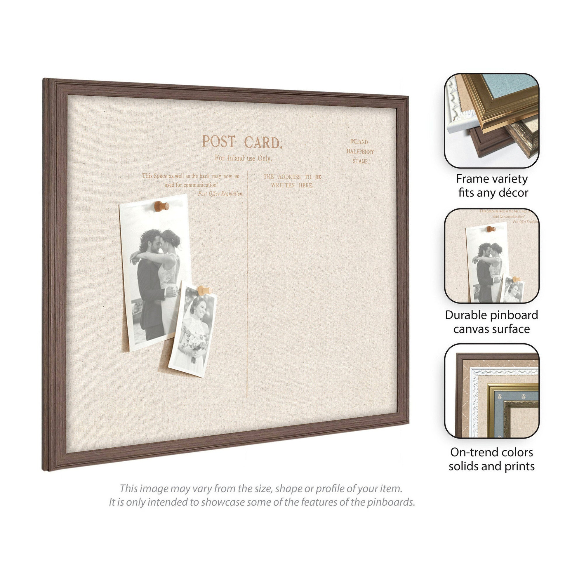 Framed Fabric Pinboard Linen Vintage Post Card Wall Organization